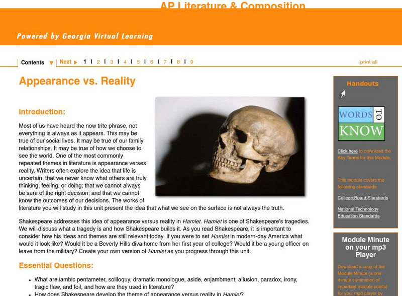 Ga Virtual Learning: Ap Literature & Composition: Appearance vs. Reality Unit Plan Ga Virtual Learning: Ap Literature & Composition: Appearance vs. Reality Unit Plan