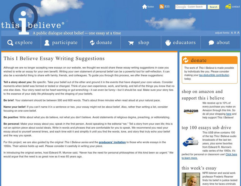 This I Believe: This I Believe Essay Writing Guidelines Activity This I Believe: This I Believe Essay Writing Guidelines Activity