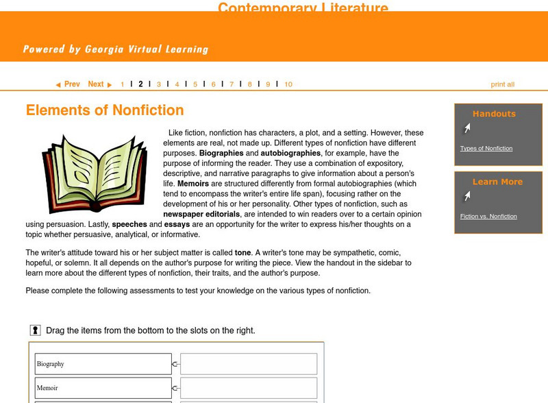 Ga Virtual Learning: Contemporary Nonfiction: Elements of Nonfiction Unit Plan Ga Virtual Learning: Contemporary Nonfiction: Elements of Nonfiction Unit Plan
