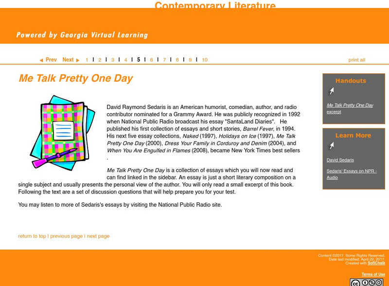 Ga Virtual Learning: Contemporary Nonfiction: Me Talk Pretty One Day Unit Plan Ga Virtual Learning: Contemporary Nonfiction: Me Talk Pretty One Day Unit Plan