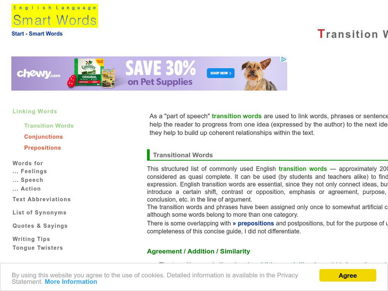 English Language: Smart Words: Transitional Words and Phrases Handout English Language: Smart Words: Transitional Words and Phrases Handout