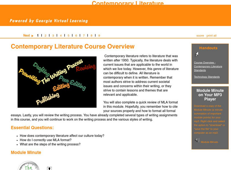 Ga Virtual Learning: Contemporary Literature Course Overview Unit Plan Ga Virtual Learning: Contemporary Literature Course Overview Unit Plan