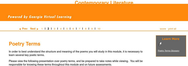 Ga Virtual Learning: Contemporary Literature: The Modern Poet: Poetry Terms Unit Plan Ga Virtual Learning: Contemporary Literature: The Modern Poet: Poetry Terms Unit Plan