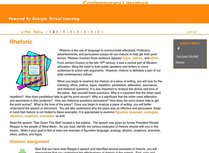 Ga Virtual Learning: Contemporary Literature: Rhetorical Landscape: Rhetoric Unit Plan Ga Virtual Learning: Contemporary Literature: Rhetorical Landscape: Rhetoric Unit Plan