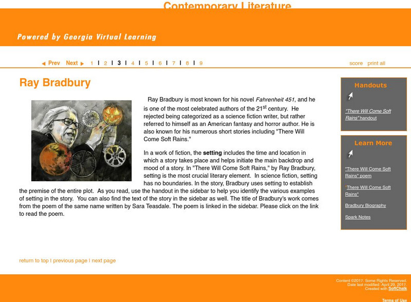 Ga Virtual Learning: Fantasy and Science Fiction: Ray Bradbury Unit Plan Ga Virtual Learning: Fantasy and Science Fiction: Ray Bradbury Unit Plan