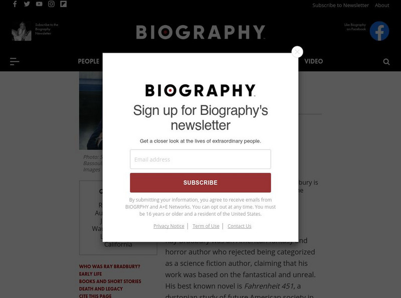 Biography: Ray Bradbury Website