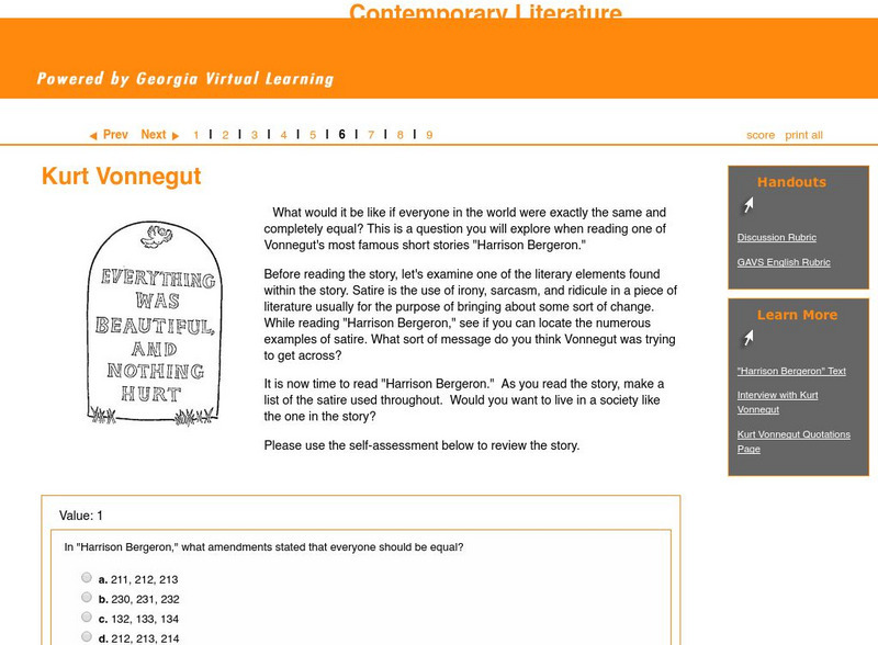 Ga Virtual Learning: Fantasy and Science Fiction: Kurt Vonnegut Unit Plan Ga Virtual Learning: Fantasy and Science Fiction: Kurt Vonnegut Unit Plan