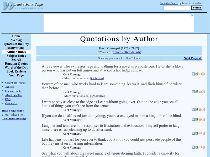 Quotations by Author: Kurt Vonnegut Handout Quotations by Author: Kurt Vonnegut Handout