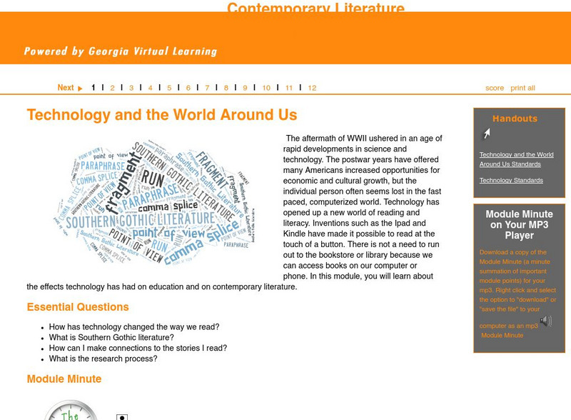 Ga Virtual Learning: Contemporary Literature: Technology and the World Around Us Unit Plan Ga Virtual Learning: Contemporary Literature: Technology and the World Around Us Unit Plan