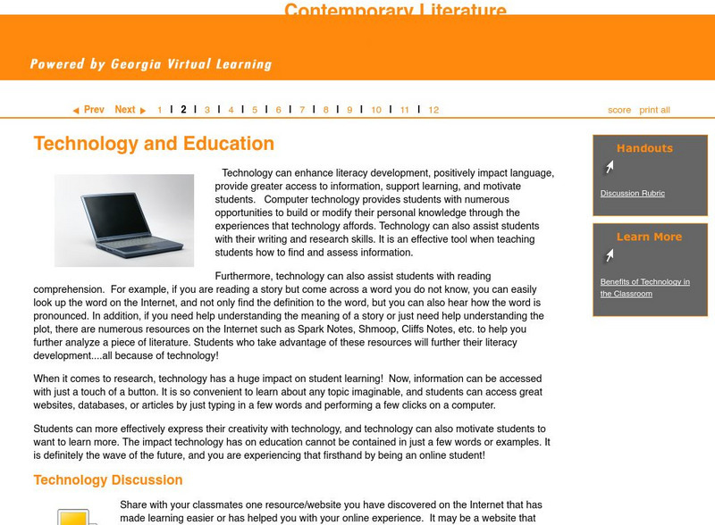 Ga Virtual Learning:technology and the World Around Us: Technology and Education Unit Plan Ga Virtual Learning:technology and the World Around Us: Technology and Education Unit Plan