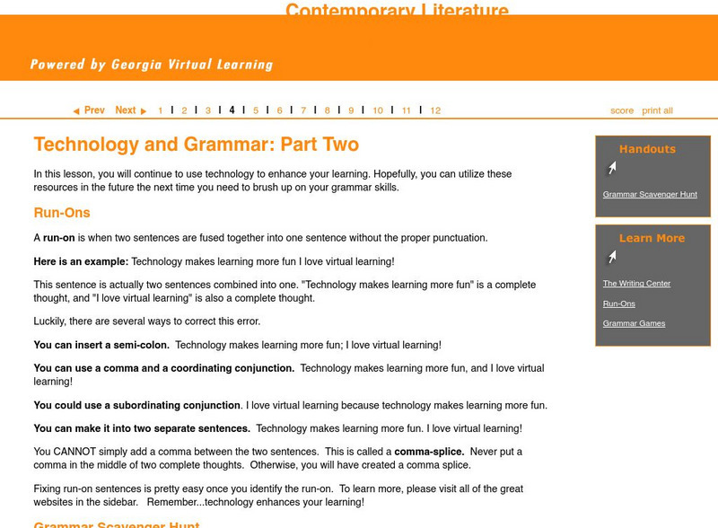 Ga Virtual Learning: Technology and the World: Technology and Grammar: Part Two Unit Plan Ga Virtual Learning: Technology and the World: Technology and Grammar: Part Two Unit Plan