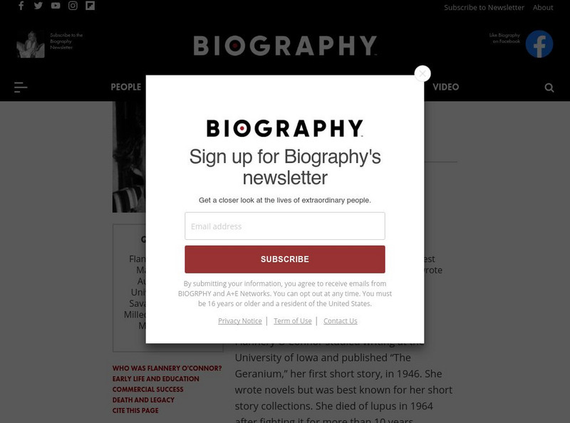 Biography: Flannery O'connor Biography Article