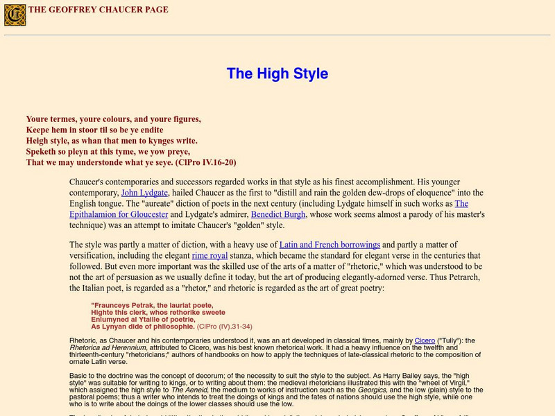 The Harvard Chaucer Page: The High Style Website The Harvard Chaucer Page: The High Style Website