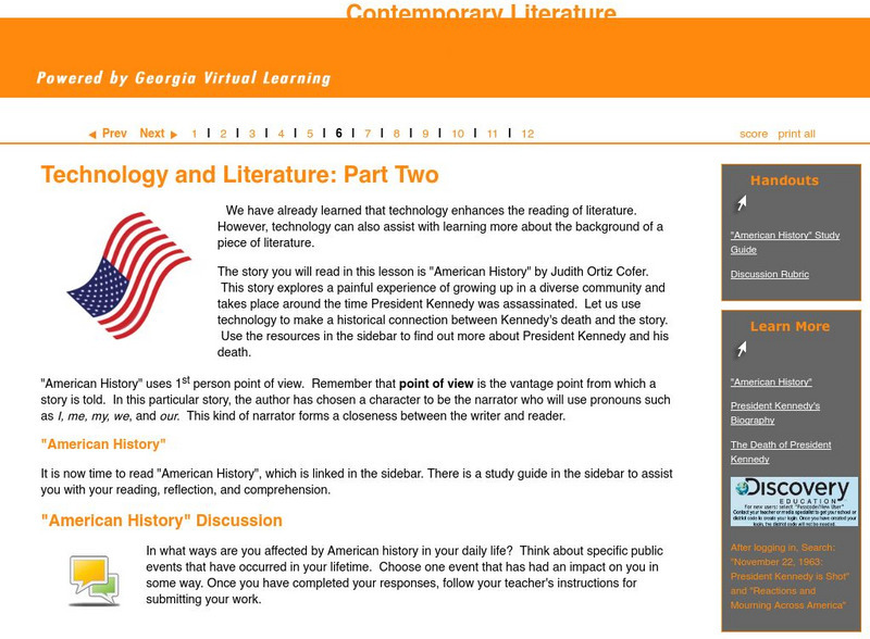 Ga Virtual Learning: Technology and the World:technology and Literature:part Two Unit Plan Ga Virtual Learning: Technology and the World:technology and Literature:part Two Unit Plan