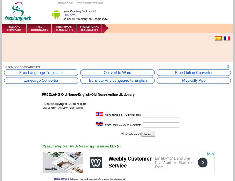 Freelang: Old Norse English Old Norse Online Dictionary Handout Freelang: Old Norse English Old Norse Online Dictionary Handout