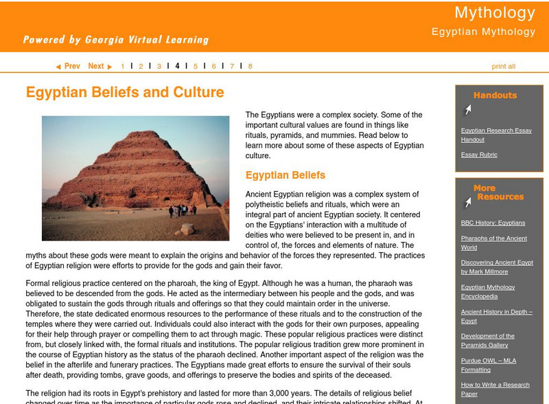 Ga Virtual Learning: Egyptian Beliefs and Culture Unit Plan Ga Virtual Learning: Egyptian Beliefs and Culture Unit Plan
