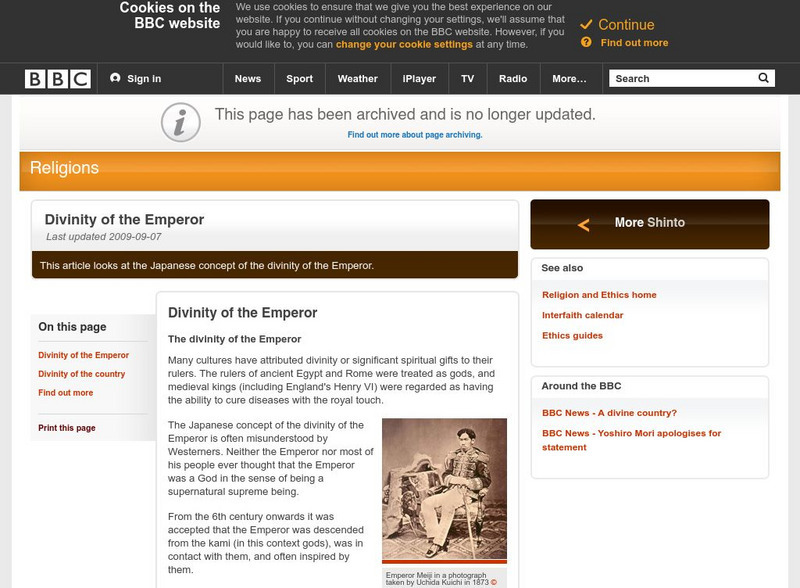 Bbc: Religions: Divinity of the Emporer Article