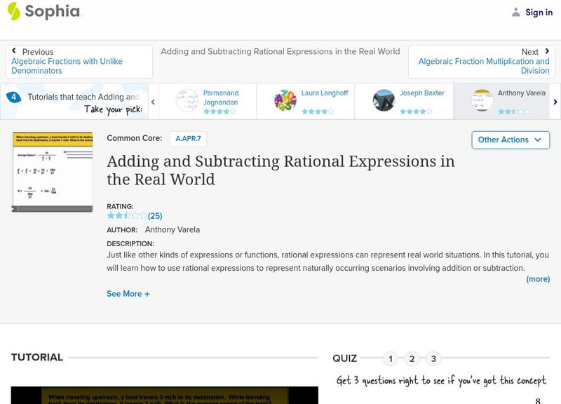 Sophia: Adding and Subtracting Rational Expressions in the Real World Instructional Video Sophia: Adding and Subtracting Rational Expressions in the Real World Instructional Video