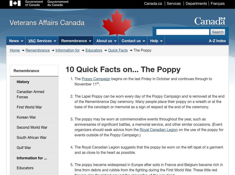 Veterans Affairs Canada: The Poppy Handout Veterans Affairs Canada: The Poppy Handout