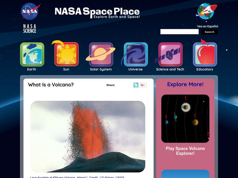 Nasa: Space Place: What Is a Volcano? Handout
