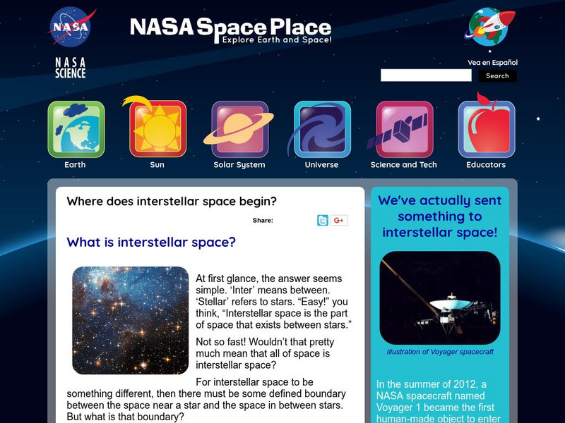 Nasa: Space Place: Where Does Interstellar Space Begin? Handout Nasa: Space Place: Where Does Interstellar Space Begin? Handout