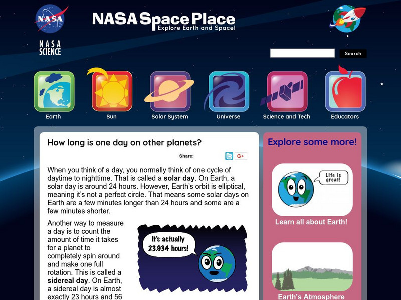 Nasa: Space Place: How Long Is One Day on Other Planets? Handout Nasa: Space Place: How Long Is One Day on Other Planets? Handout