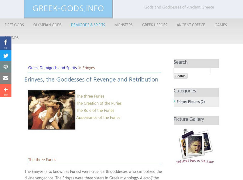 Greek Gods: Demigods & Spirits: The Erinyes Handout Greek Gods: Demigods & Spirits: The Erinyes Handout