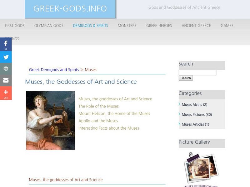 Greek Gods: Demigods & Spirits: Muses Handout Greek Gods: Demigods & Spirits: Muses Handout