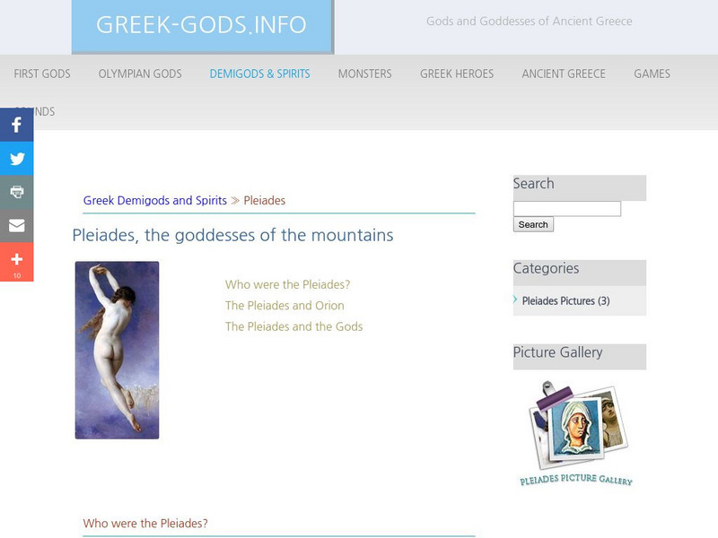 Greek Gods: Demigods & Spirits: Pleiades Handout Greek Gods: Demigods & Spirits: Pleiades Handout