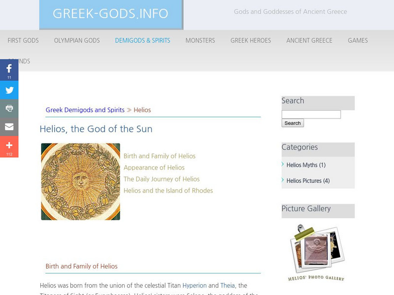 Greek Gods: Demigods & Spirit: Helios Handout Greek Gods: Demigods & Spirit: Helios Handout