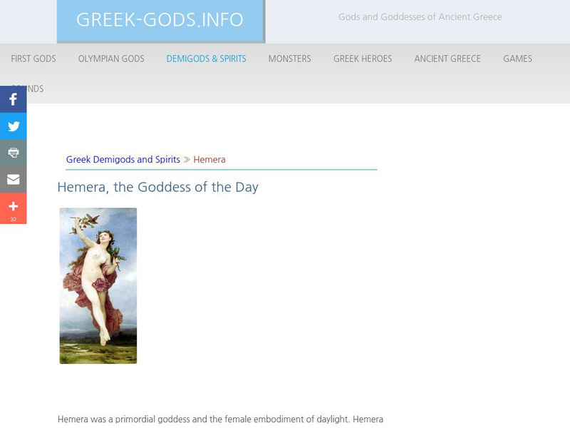 Greek Gods: Demigods & Spirits: Hemera Handout Greek Gods: Demigods & Spirits: Hemera Handout