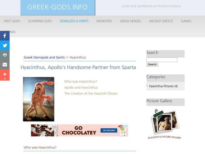 Greek Gods: Demigods & Spirits: Hyacinth Handout Greek Gods: Demigods & Spirits: Hyacinth Handout