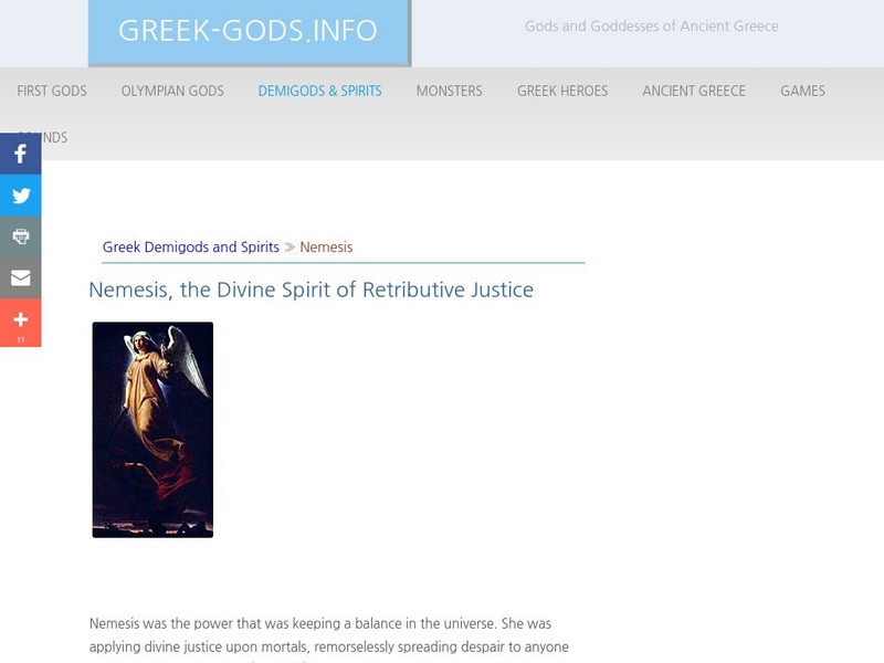 Greek Gods: Demigods & Spirits: Nemesis Handout Greek Gods: Demigods & Spirits: Nemesis Handout