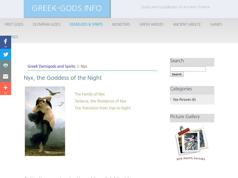 Greek Gods: Demigods & Spirits: Nyx Handout Greek Gods: Demigods & Spirits: Nyx Handout