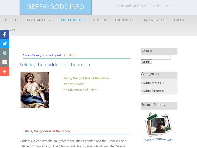 Greek Gods: Demigods & Spirits: Selene Handout Greek Gods: Demigods & Spirits: Selene Handout