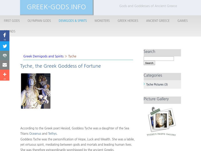 Greek Gods: Demigods & Spirits: Tyche Handout Greek Gods: Demigods & Spirits: Tyche Handout