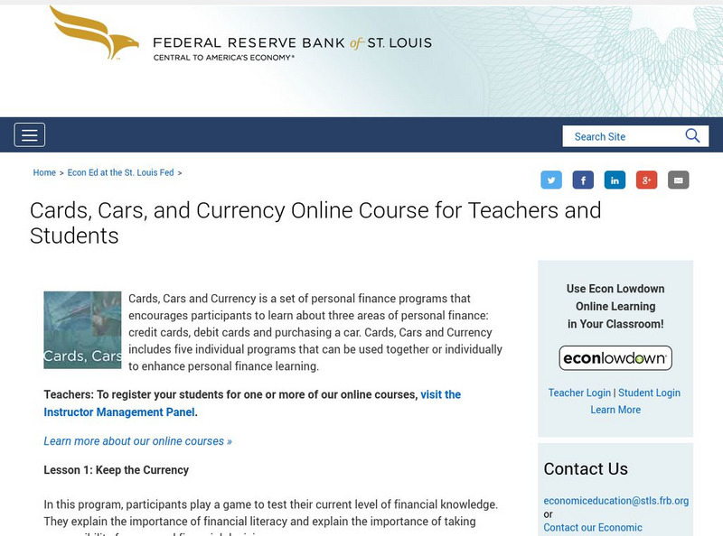 Federal Reserve Bank of St. Louis: Cards, Cars, and Currency Unit Plan Federal Reserve Bank of St. Louis: Cards, Cars, and Currency Unit Plan