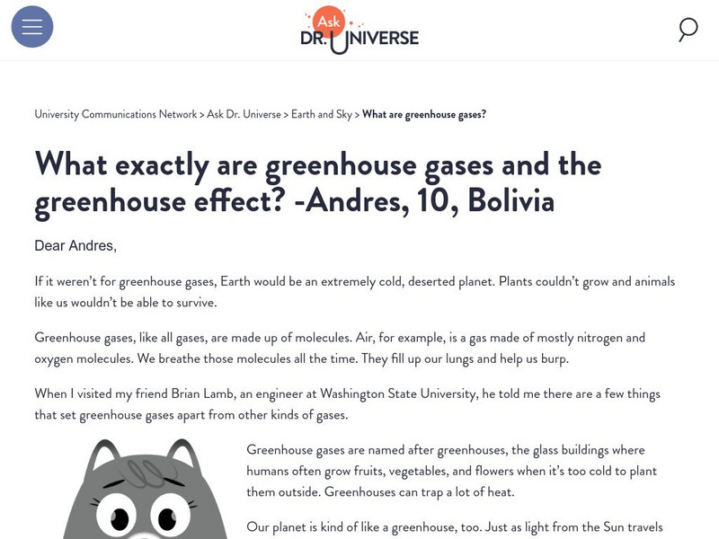 Washington State University: Ask Dr. Universe: What Are Greenhouse Gases? Article Washington State University: Ask Dr. Universe: What Are Greenhouse Gases? Article
