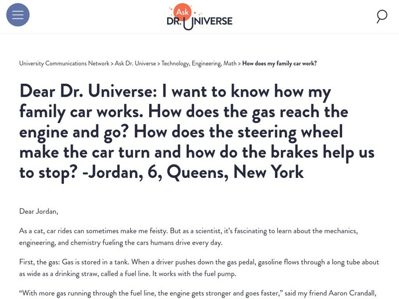 Washington State University: Ask Dr. Universe: How Do Cars Work? Website Washington State University: Ask Dr. Universe: How Do Cars Work? Website