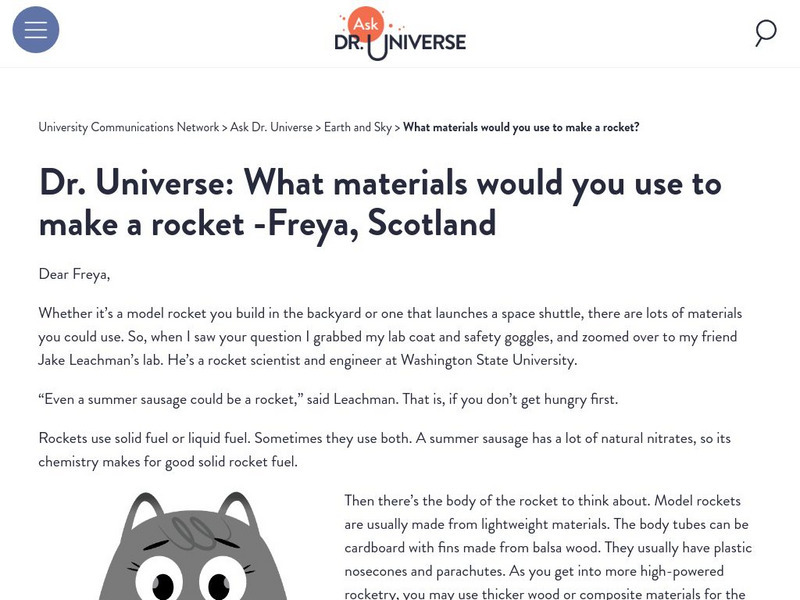 Washington State University: Ask Dr. Universe: What Materials Would You Use to Make a Rocket? Article Washington State University: Ask Dr. Universe: What Materials Would You Use to Make a Rocket? Article