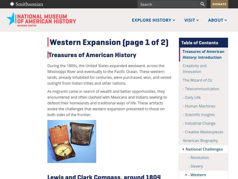 National Museum of American History: Treasures of Am. History: Western Expansion Website National Museum of American History: Treasures of Am. History: Western Expansion Website