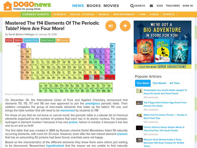 Dogo News: Mastered the Periodic Table? Here Are Four More! Article Dogo News: Mastered the Periodic Table? Here Are Four More! Article