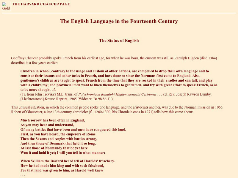 The Harvard Chaucer Page: 14th Century English Website The Harvard Chaucer Page: 14th Century English Website
