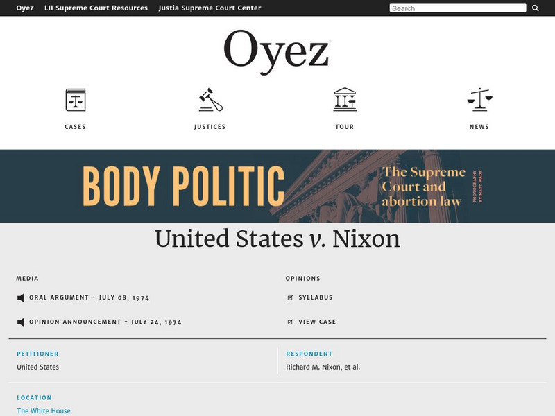 Oyez Project: United States v. Nixon (1974) Activity Oyez Project: United States v. Nixon (1974) Activity