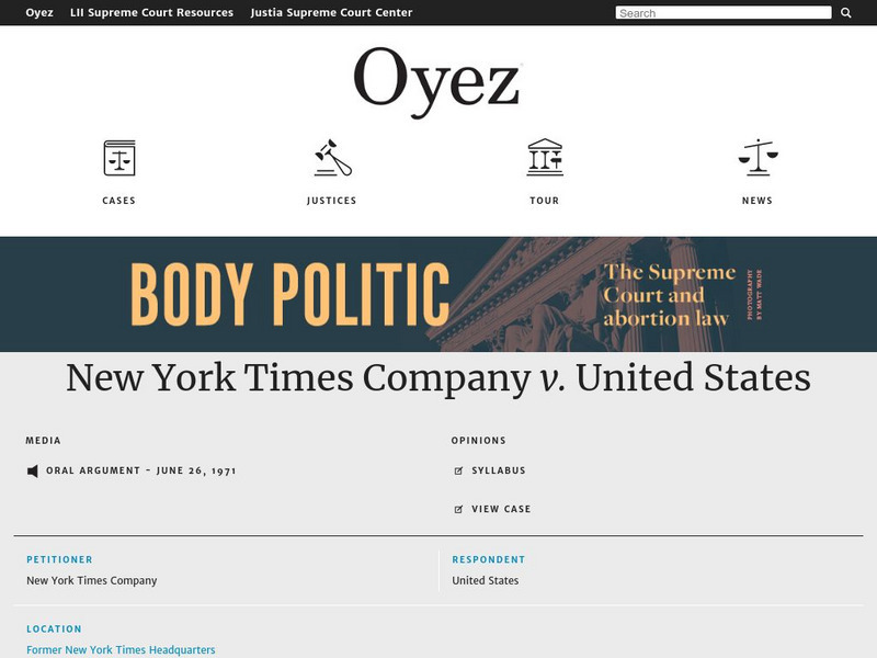 Oyez Project: New York Times v. United States (1971) Activity Oyez Project: New York Times v. United States (1971) Activity