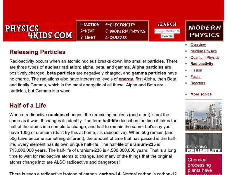 Physics4 Kids: Modern Physics: Releasing Particles Handout Physics4 Kids: Modern Physics: Releasing Particles Handout