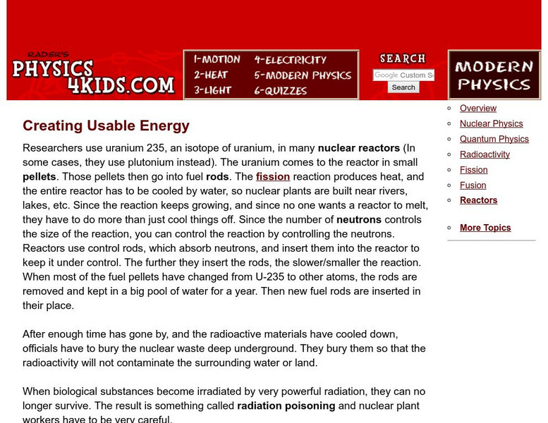 Physics4 Kids: Modern Physics: Creating Usable Energy Handout Physics4 Kids: Modern Physics: Creating Usable Energy Handout