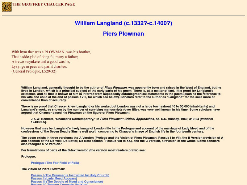 The Harvard Chaucer Page: "Piers Plowman" Website The Harvard Chaucer Page: "Piers Plowman" Website