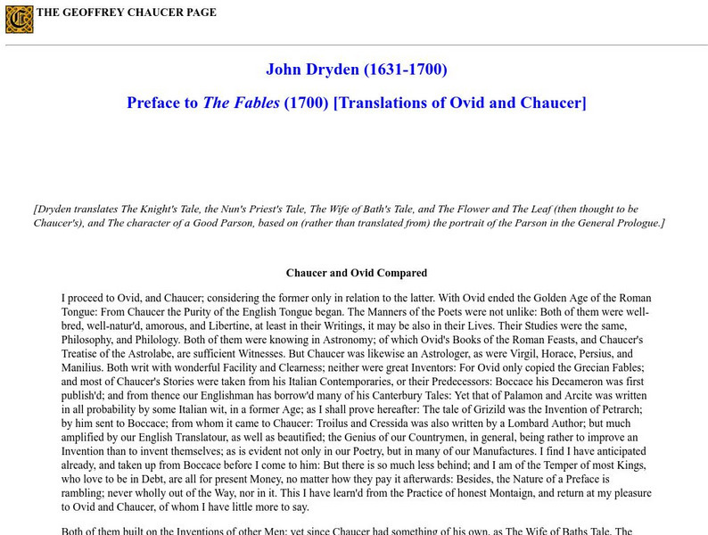 Geoffrey Chaucer Page: Comparison of Chaucer and Ovid Website Geoffrey Chaucer Page: Comparison of Chaucer and Ovid Website