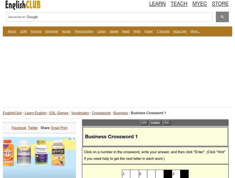 English Club: Business Crossword 1 Activity English Club: Business Crossword 1 Activity